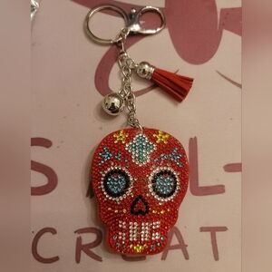Colorful Red Rhinestone Sugar Skull Keychain/Bag Charm